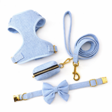 Corduroy Dog Harness Set - Sky Blue