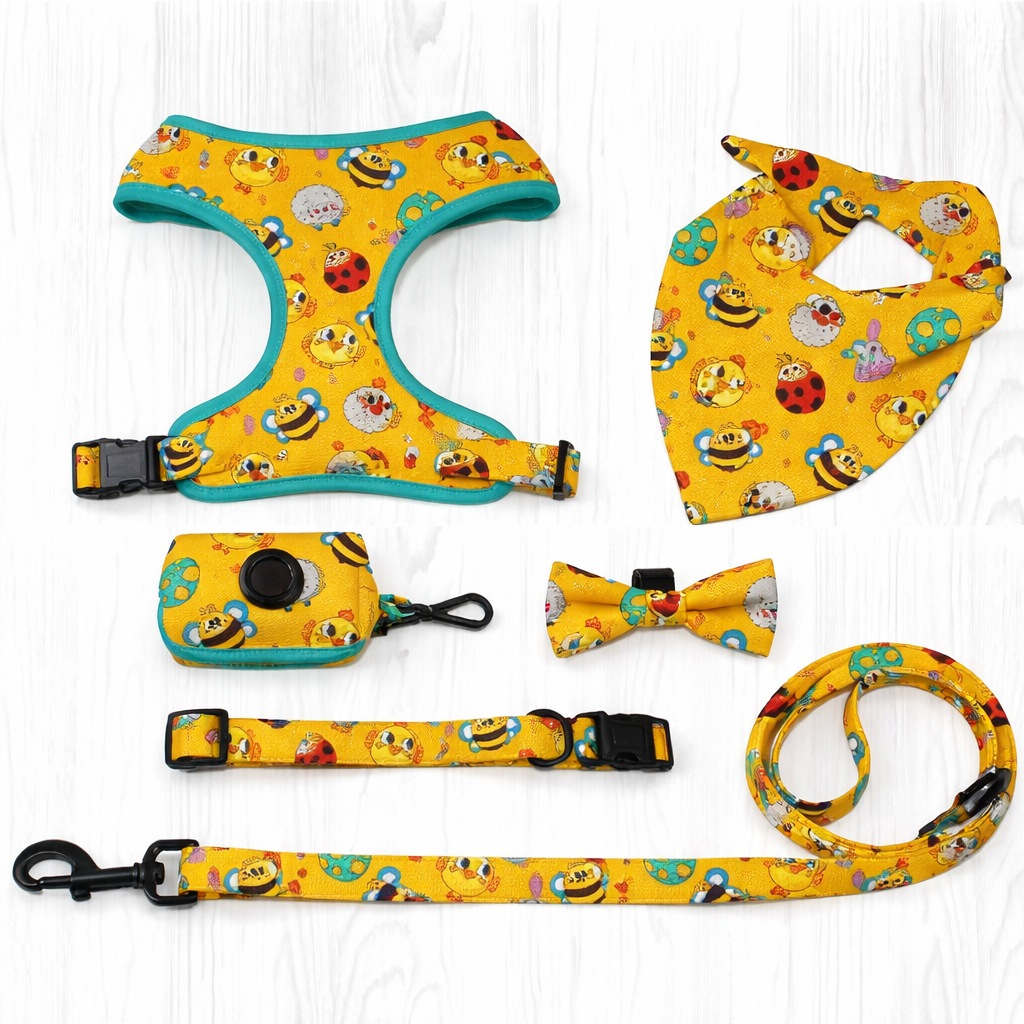 Neoprene Printed Dog Harness Sets - Birds & Bees