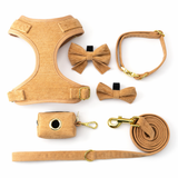 Corduroy Dog Harness Set - Gold