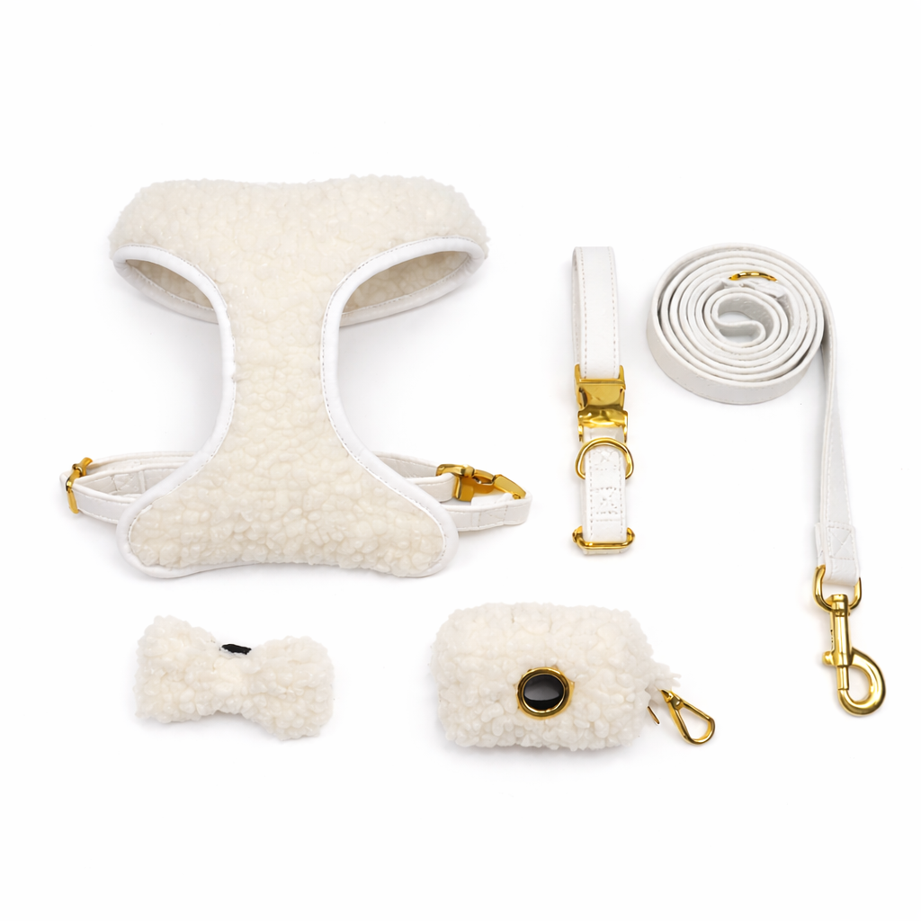 Lambs Wool Dog Harness Sets - White