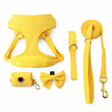 Corduroy Dog Harness Set - Canary Yellow
