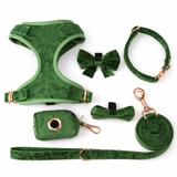 Luxury Velvet Dog Harness Full Set - Green