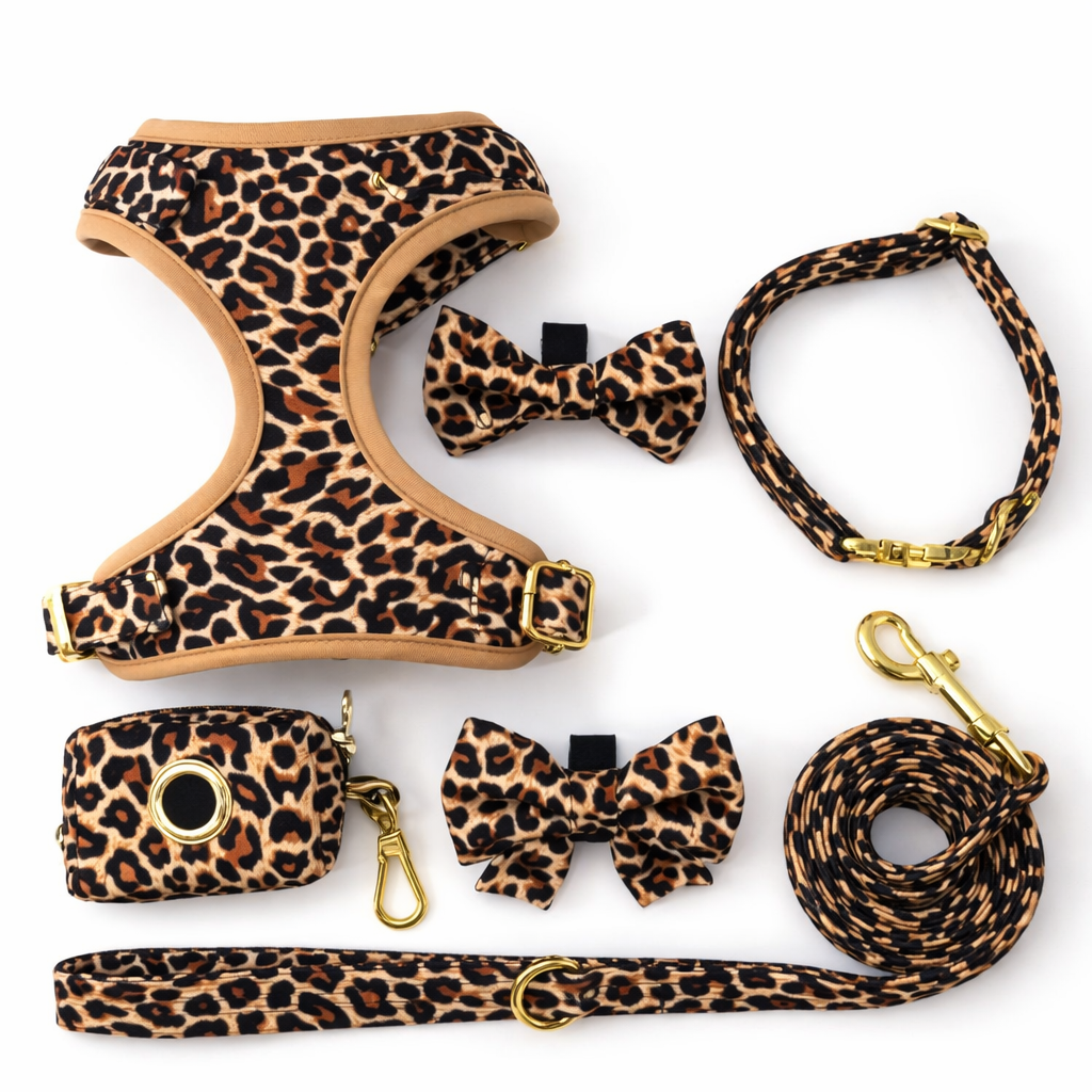 Luxury Velvet Dog Harness Full Set - Printed