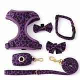 Luxury Velvet Dog Harness Full Set - Leopard