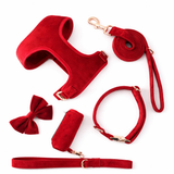 Luxury Velvet Dog Harness Full Set - RED